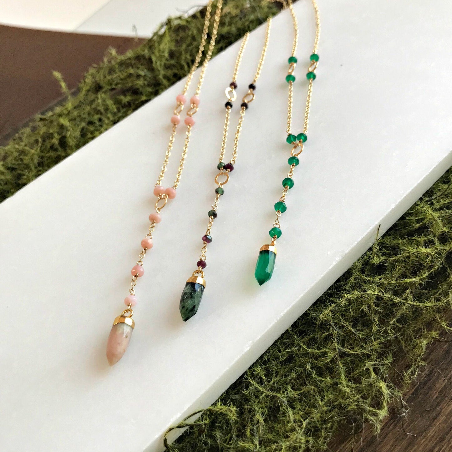 Y Necklace Gold Opal Necklace October Birthstone Delicate Necklace Short Y Necklace Dainty Necklace Layering Necklace Green Jewelry
