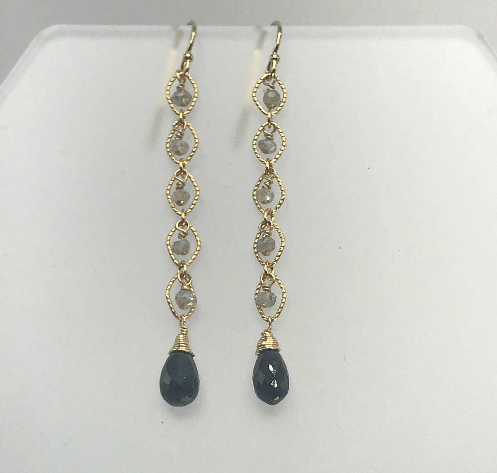 Dangle Earrings,Black Earring Labradorite Earrings,Long Earrings,Linear Earring,Earrings for Women,Delicate Earrings,Gemstone Earrings