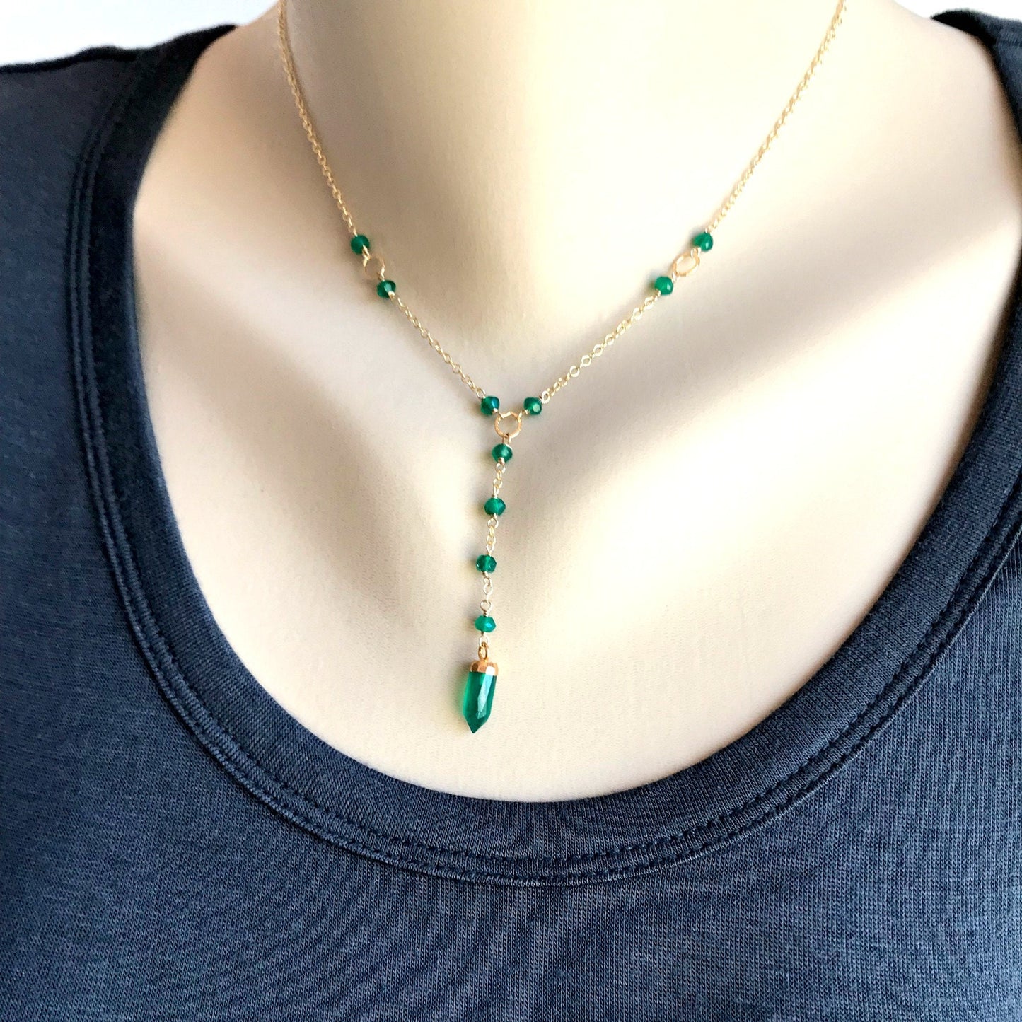 Y Necklace Gold Opal Necklace October Birthstone Delicate Necklace Short Y Necklace Dainty Necklace Layering Necklace Green Jewelry