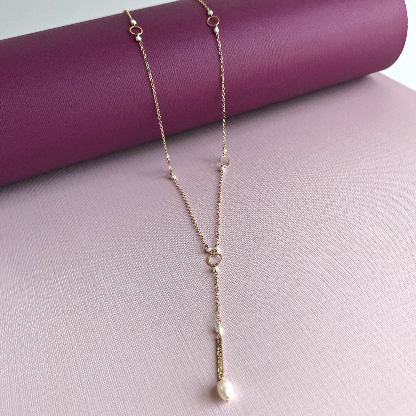 Bar Drop Necklace,Pearl Y Necklace,Simple Y Necklace,Long Necklace,Gold Y Necklace,June Birthstone,Layered Necklace,Delicate Lariat