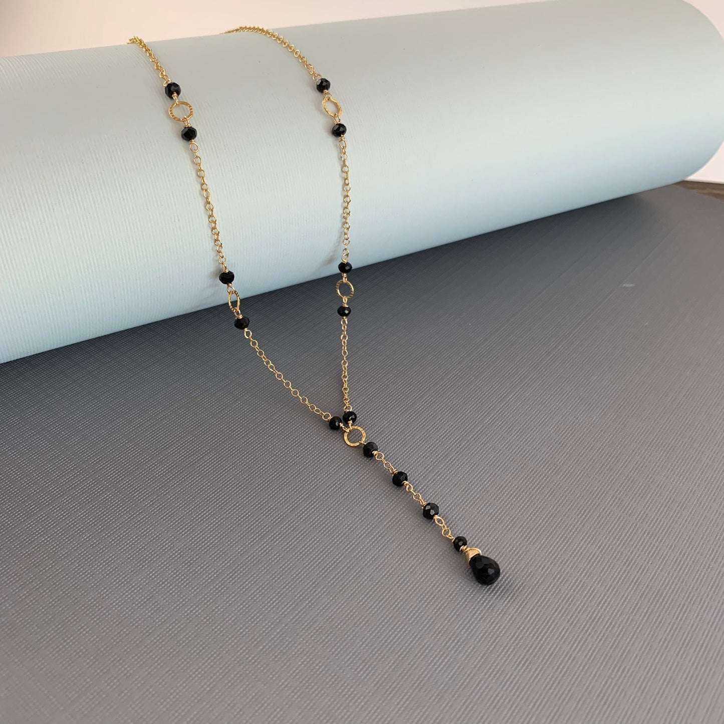Black Y Necklace,Black and Gold Lariat,Delicate Women Necklace,Necklace for Women,Drop Necklace,Gold Y Necklace,Gemstone Necklace