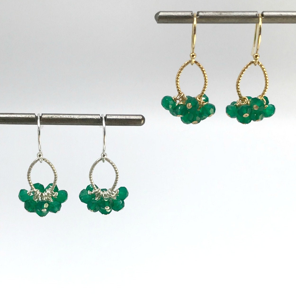 Green Onyx Earrings Delicate Earrings Cluster Earrings Green Earrings May Birthstone Handmade Earring Minimalist Earrings Everyday Earrings
