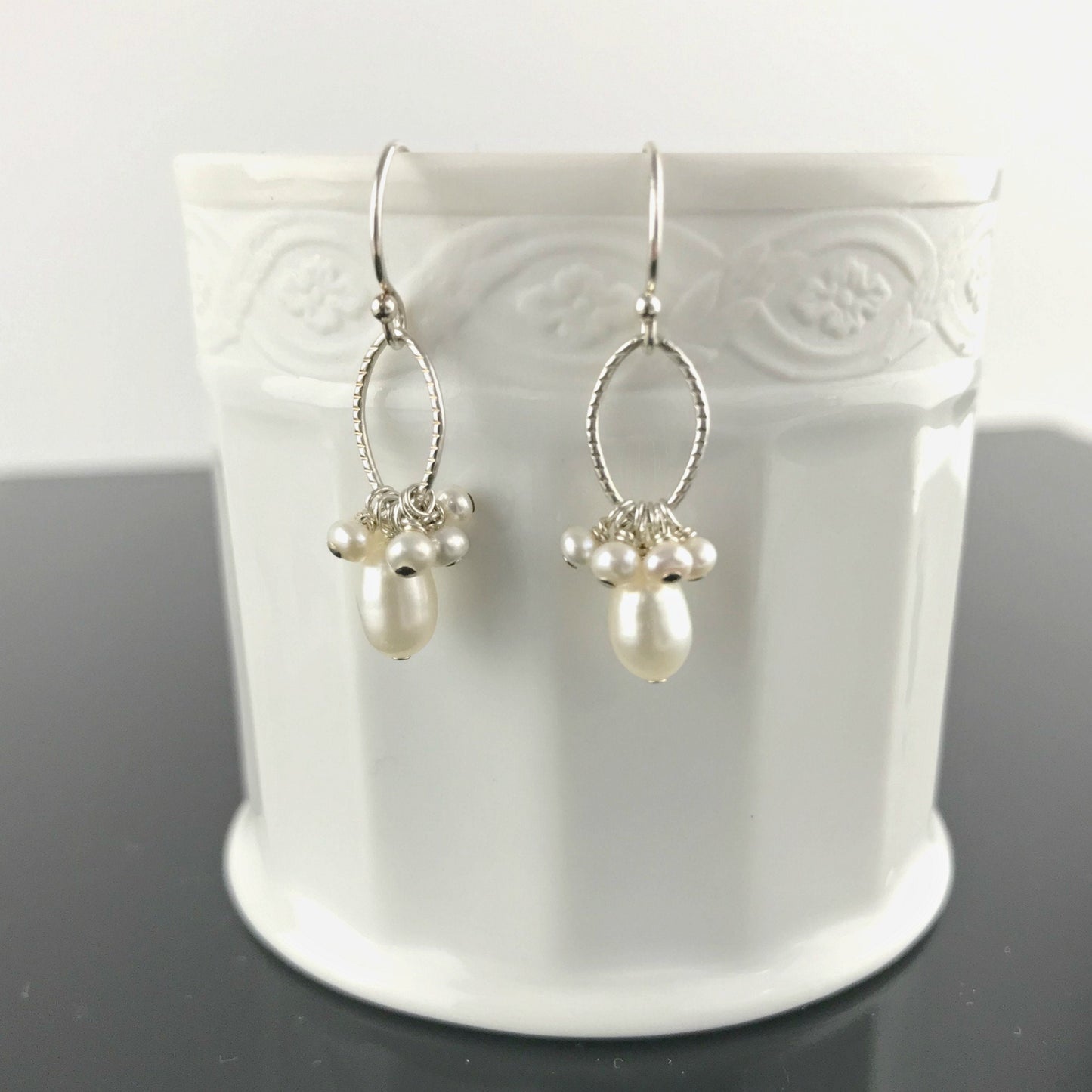 Pearl Earrings, Birthstone Jewelry, June Birthstone,Teardrop Earrings, Cluster Earrings, Gold Earrings ,Silver Earrings, Gift for Mom