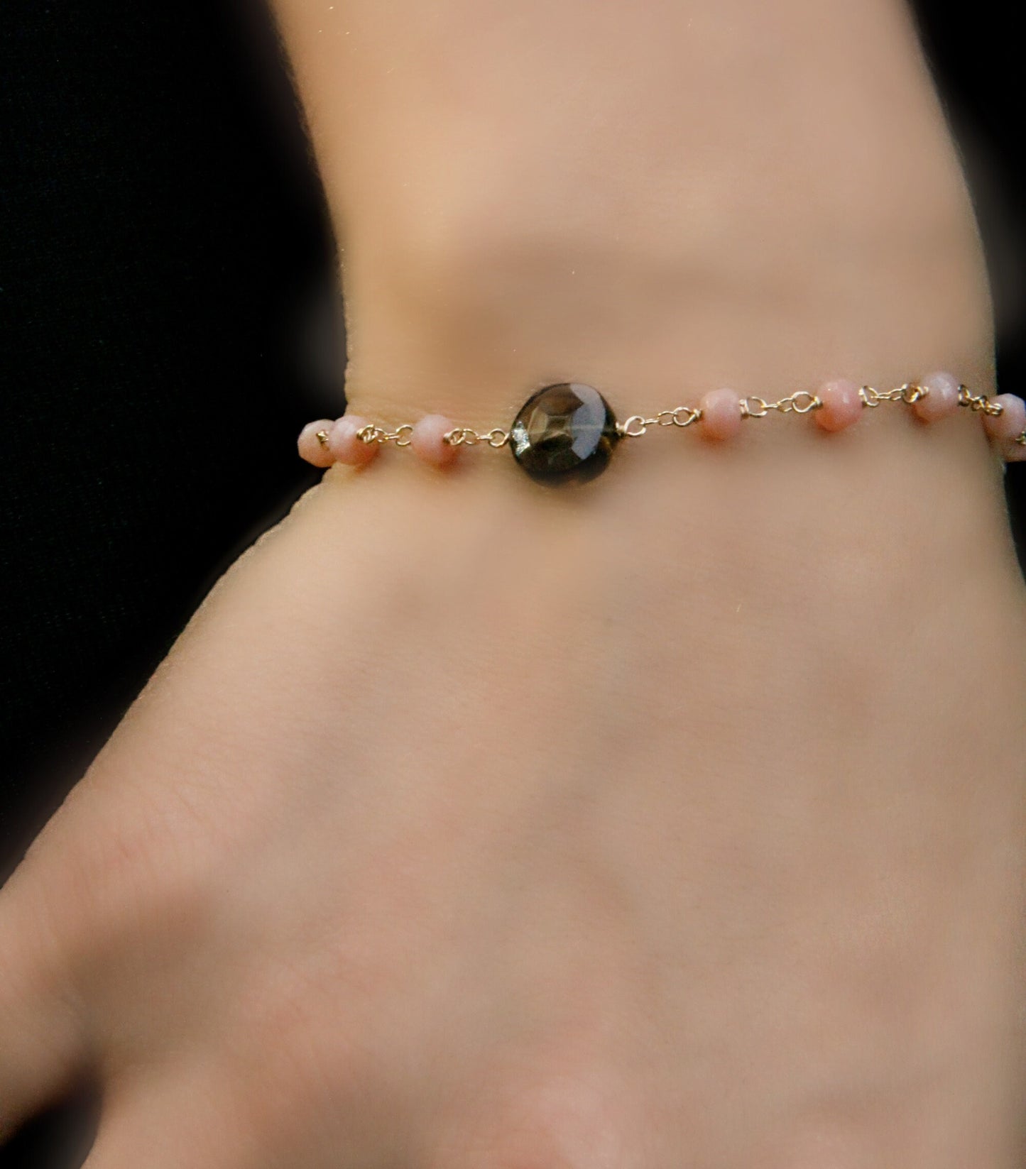 Smoky Quartz Bracelet Rhodochrosite Bracelet Pink Bracelet Chakra Bracelet Gift for Sister Gift for Mom Gold Bracelet Gift for Girlfriend