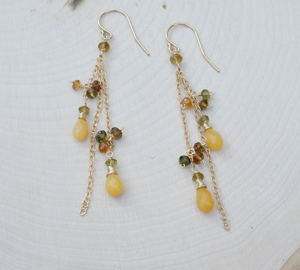 Fire Opal Green Tourmaline Earrings Dangle Earrings Drop Earrings Cluster Earrings Dainty Earrings October Birthstone