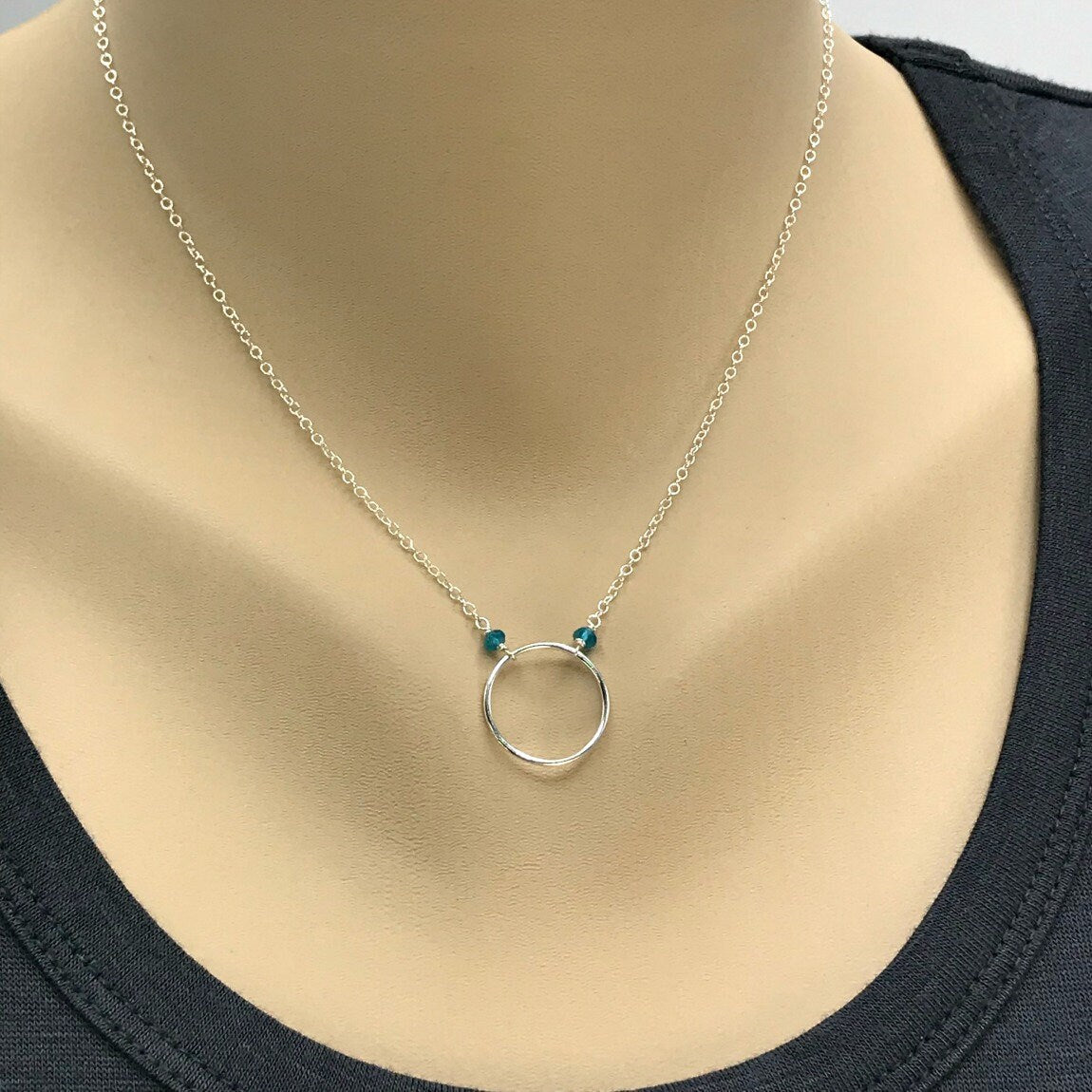 Neon Apatite Necklace Circle Necklace Eternity Necklace Karma Necklace Blue Jewelry Dainty Necklace Delicate Necklace Everyday Necklace