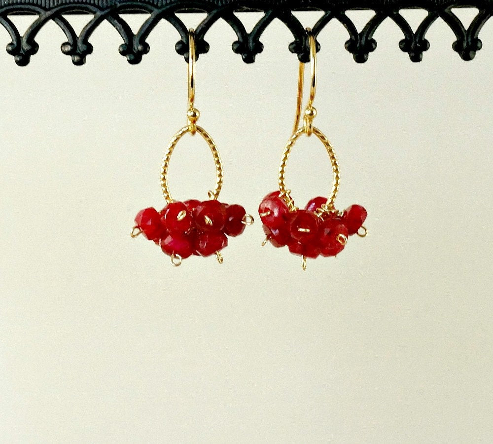 Ruby Earrings July Birthstone Dainty Earrings Gemstone Earrings Red Earrings Dangle Earrings Minimalist Earrings Earrings for Women