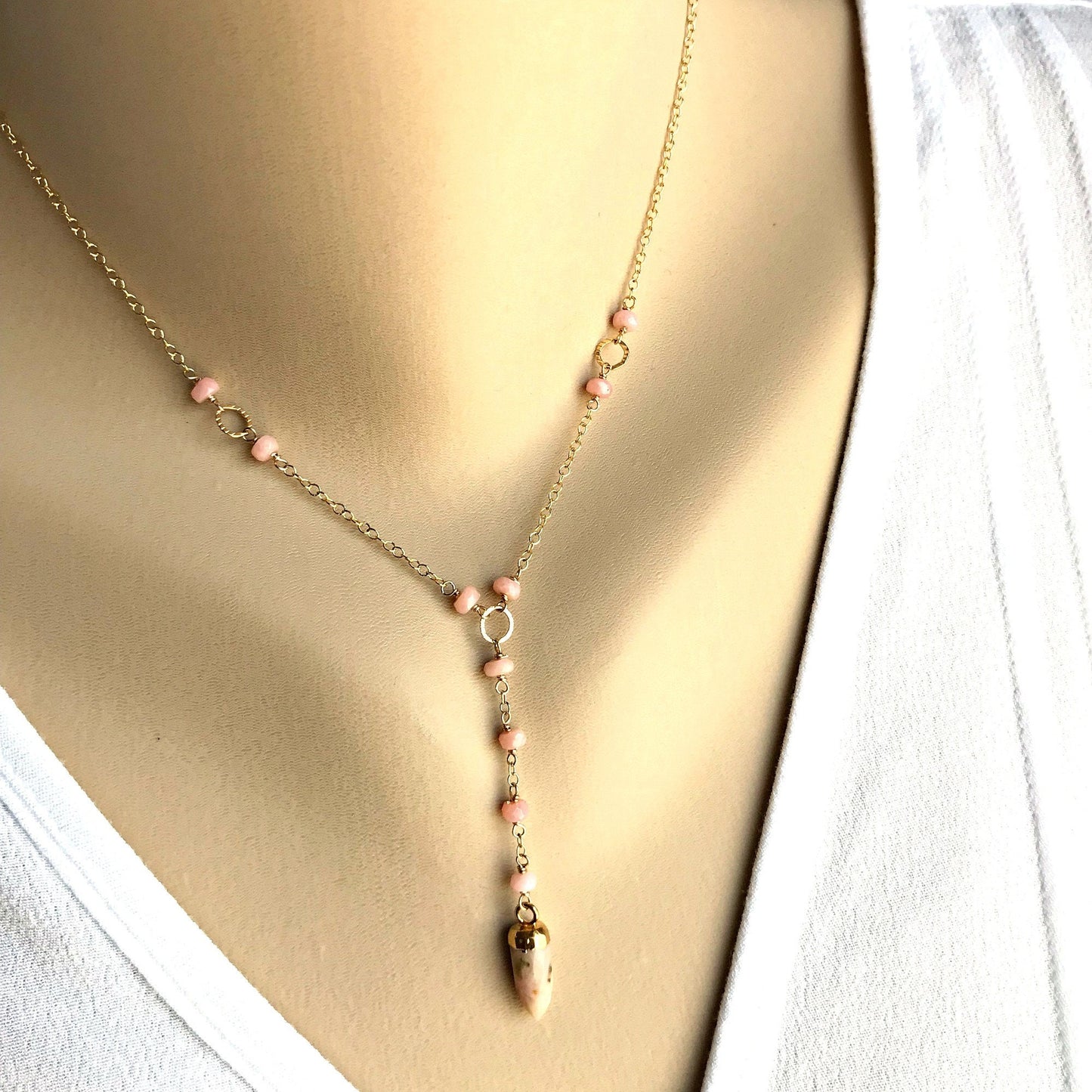 Y Necklace Gold Opal Necklace October Birthstone Delicate Necklace Short Y Necklace Dainty Necklace Layering Necklace Green Jewelry