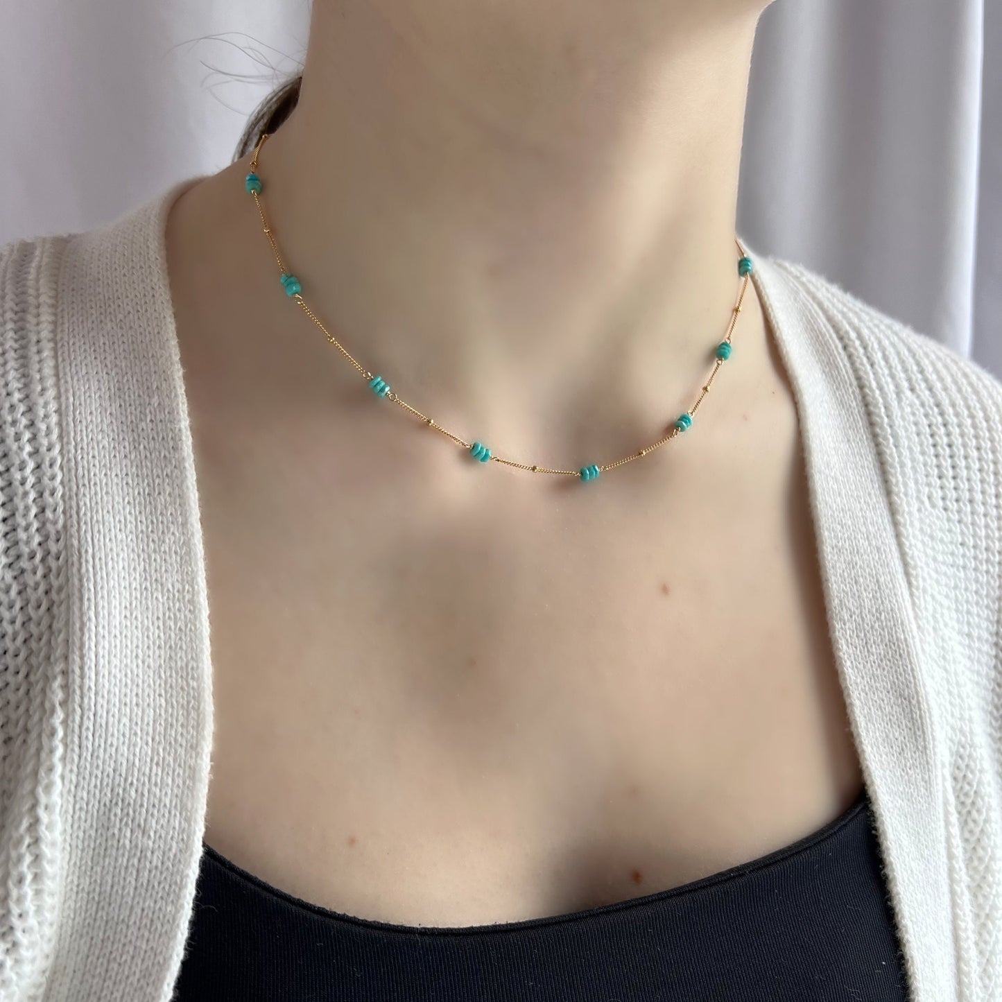 Dainty Turquoise Chocker Necklace,December Birthstone,Delicate Necklace,Layered Necklace,Handmade Jewelry,Simple Necklace,Gift for Sister