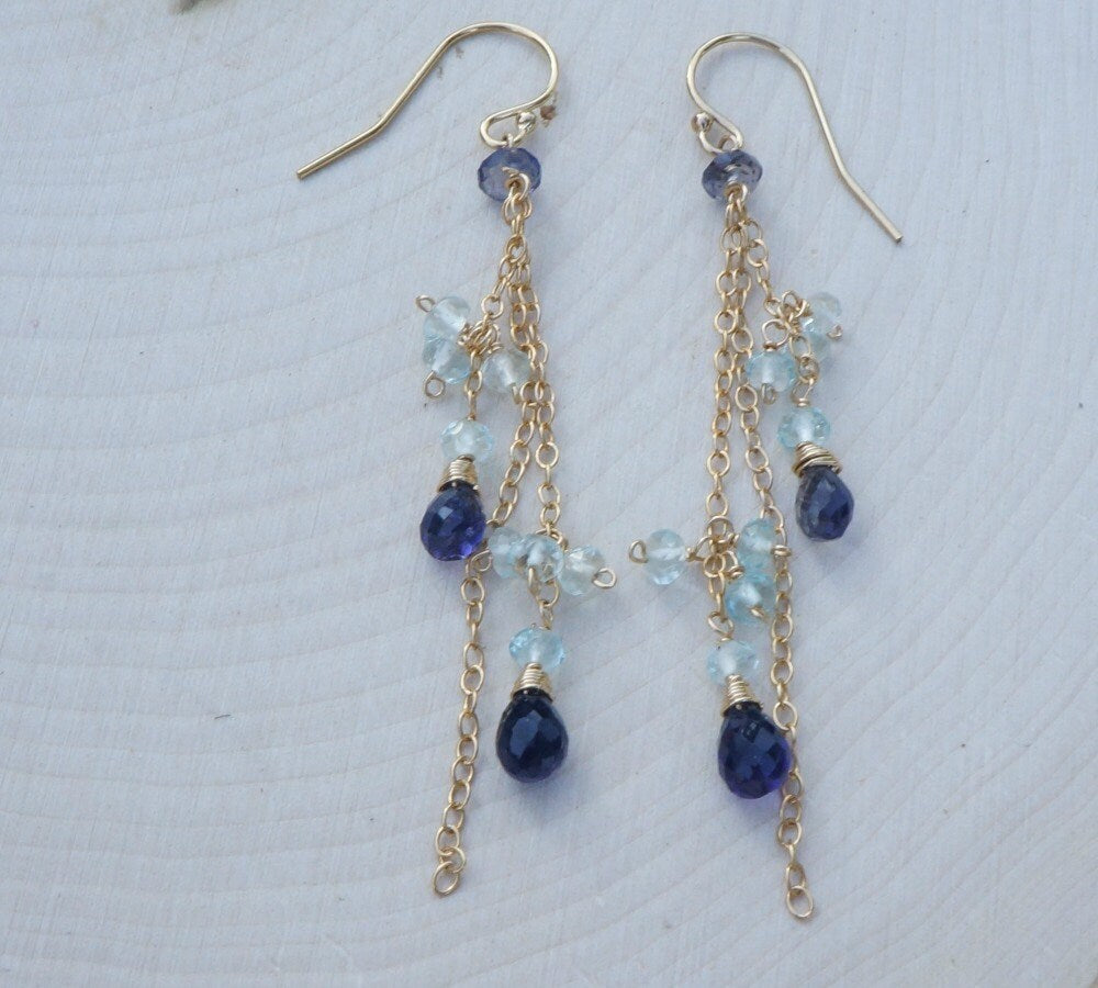 Iolite Earrings Blue Topaz Earrings Long Earrings Delicate Earrings Dangle Earrings Drop Earrings Blue Earrings