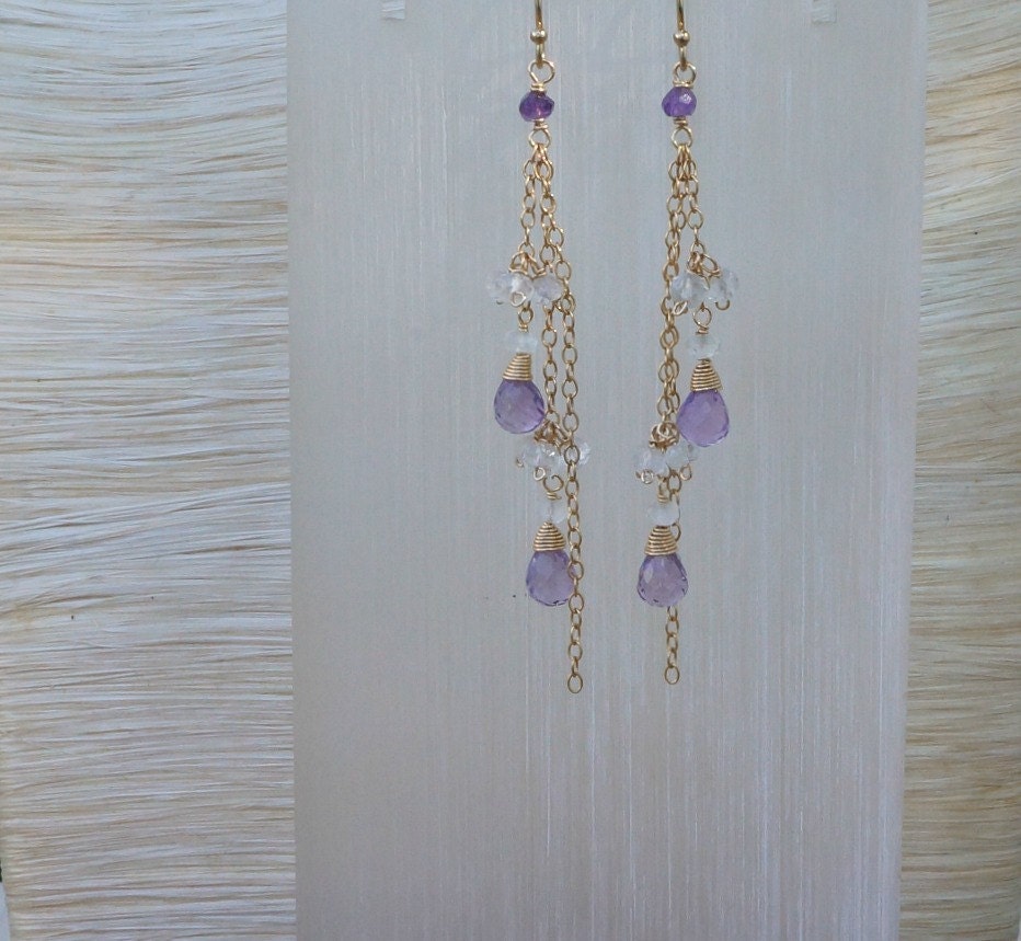 Genuine Amethyst Earrings Moonstone Earrings February Birthstone June Birthstone Long Earrings Dainty Earrings Dangle Earrings Drop Earrings