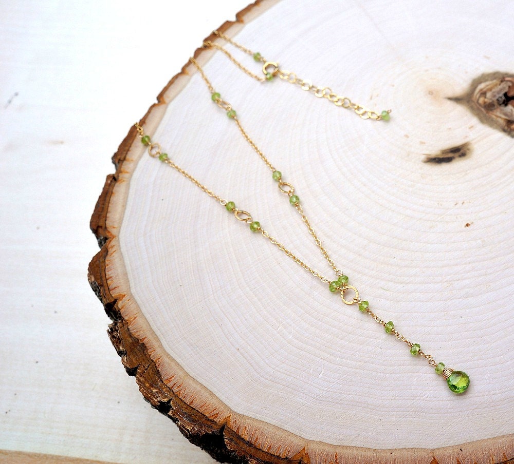 Y necklace Peridot Necklace August Birthstone Dainty Necklace Green Necklace Lariat Necklace Delicate Necklace Statement Necklace