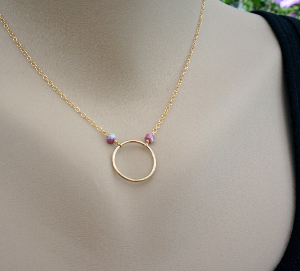 Karma Necklace Ruby Necklace July Birthstone Eternity Necklace Circle Necklace Karma Circle Ring Necklace Simple Necklace Gold Circle