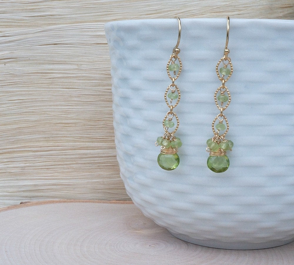 Peridot Earrings August Birthstone Gemstone Earrings Drop Earrings Linear Earrings Dangle Earrings Green Earrings Everyday Earrings