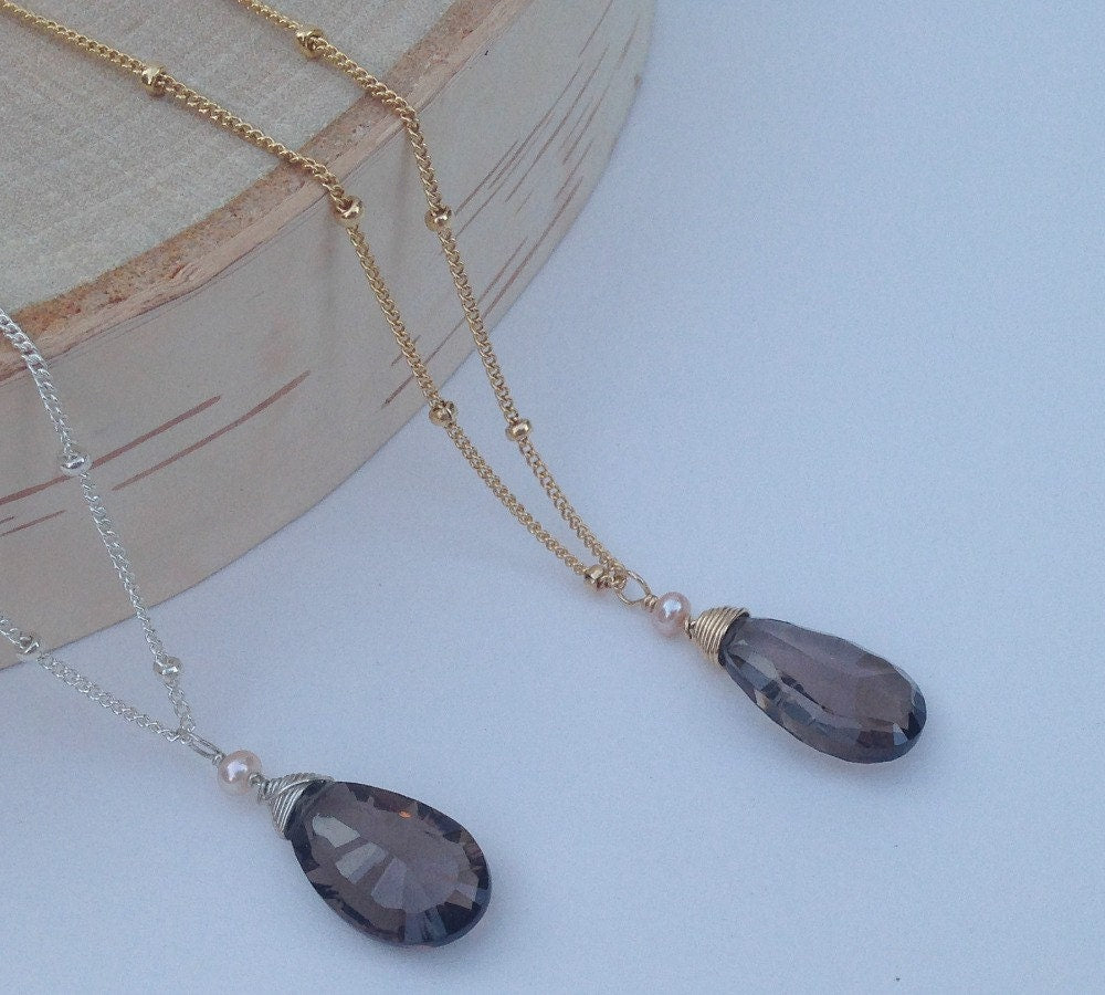 Smoky quartz pendant,Smoky Quartz Necklace,Wire Wrapped