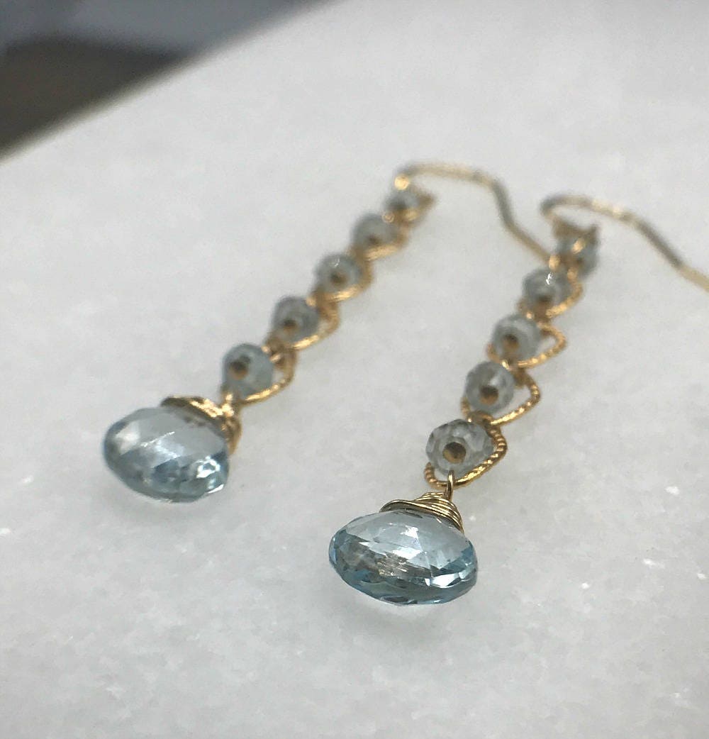 Blue Topaz Earrings,Linear Earrings,Drop Earrings,Long Earrings,Elegant Earrings,Dainty Earrings,Delicate Earrings,December Birthstone
