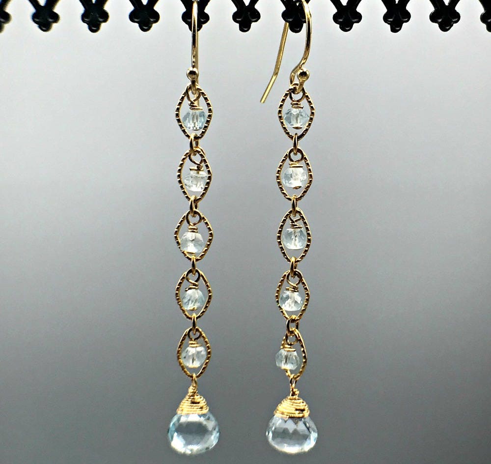 Blue Topaz Earrings,Linear Earrings,Drop Earrings,Long Earrings,Elegant Earrings,Dainty Earrings,Delicate Earrings,December Birthstone