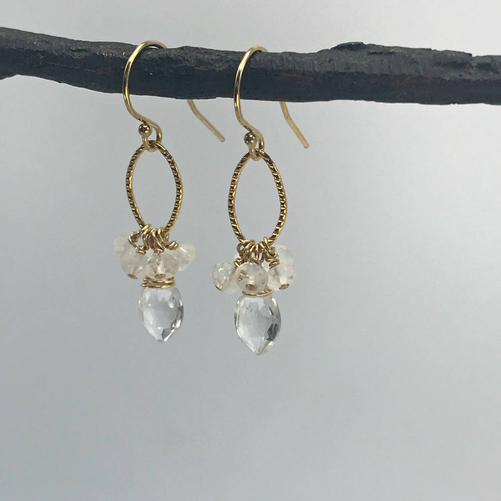 White Topaz Earrings Moonstone Earrings Cluster Earrings April Birthstone June Birthstone Dangle Earrings Drop Earrings Dainty Earrings