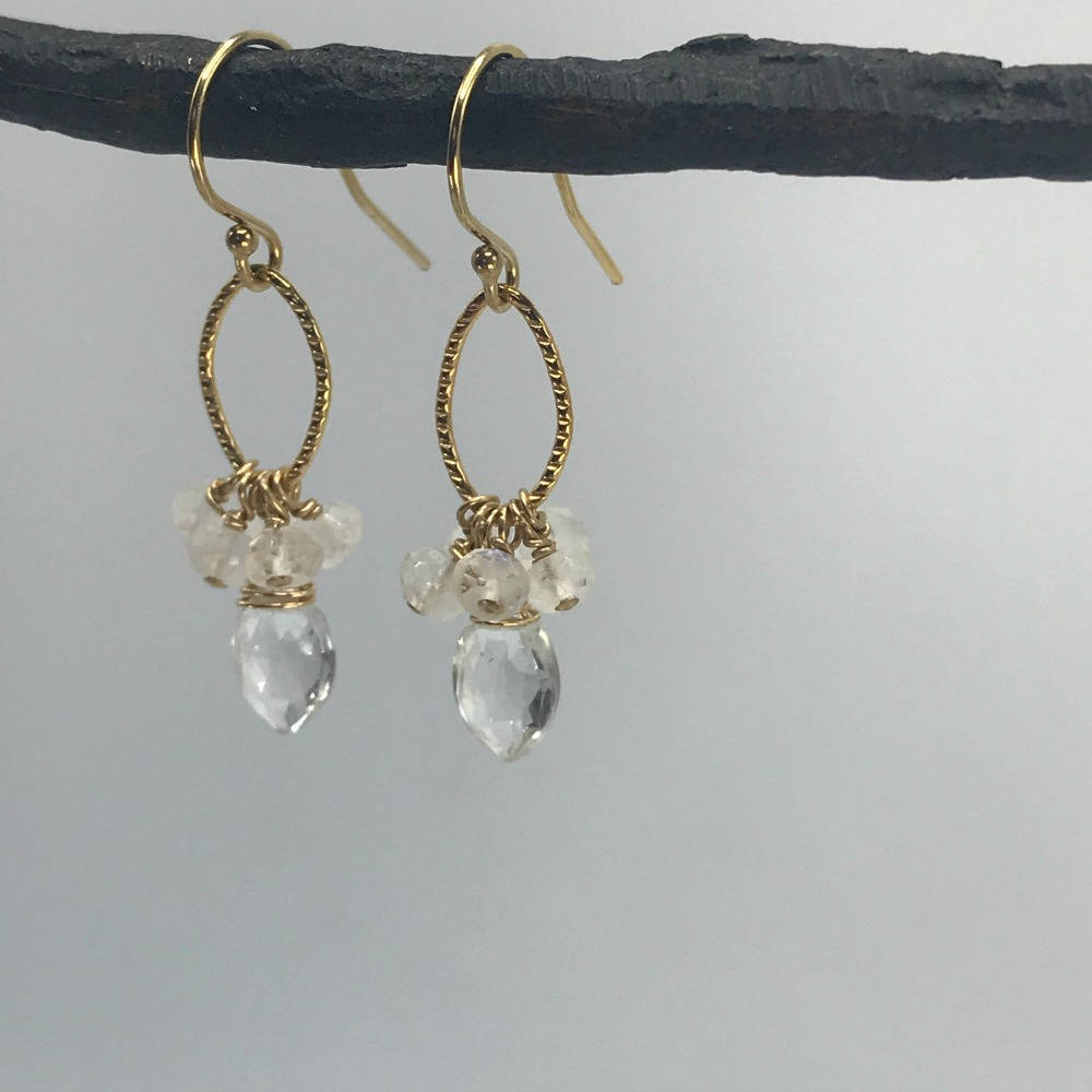 White Topaz Earrings Moonstone Earrings Cluster Earrings April Birthstone June Birthstone Dangle Earrings Drop Earrings Dainty Earrings