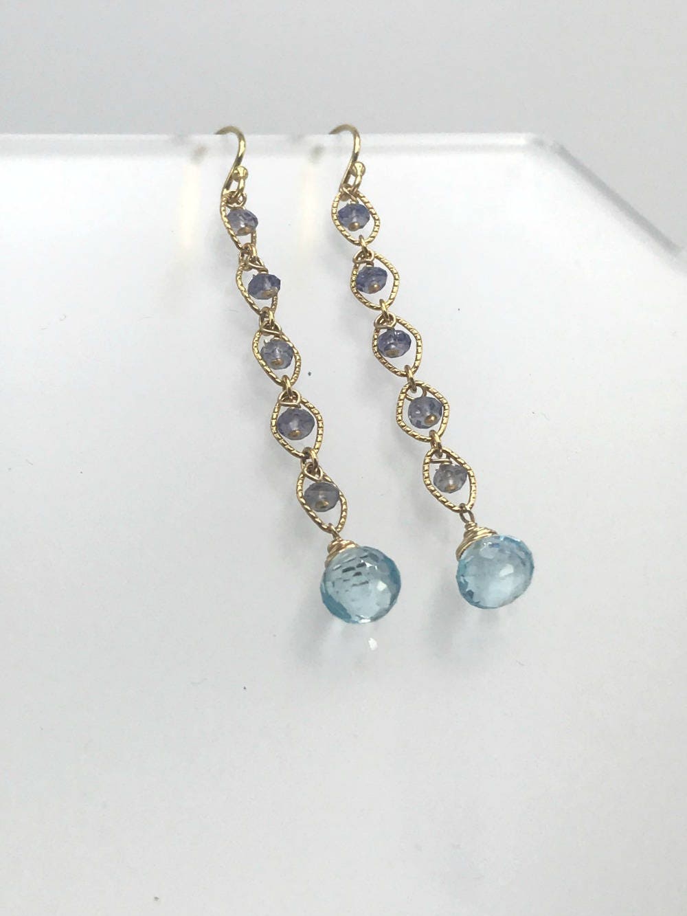 Blue Topaz Earrings Iolite Earrings Blue Earrings Dainty Earrings Dangle Earrings Long Earrings Linear Earrings December Birthstone