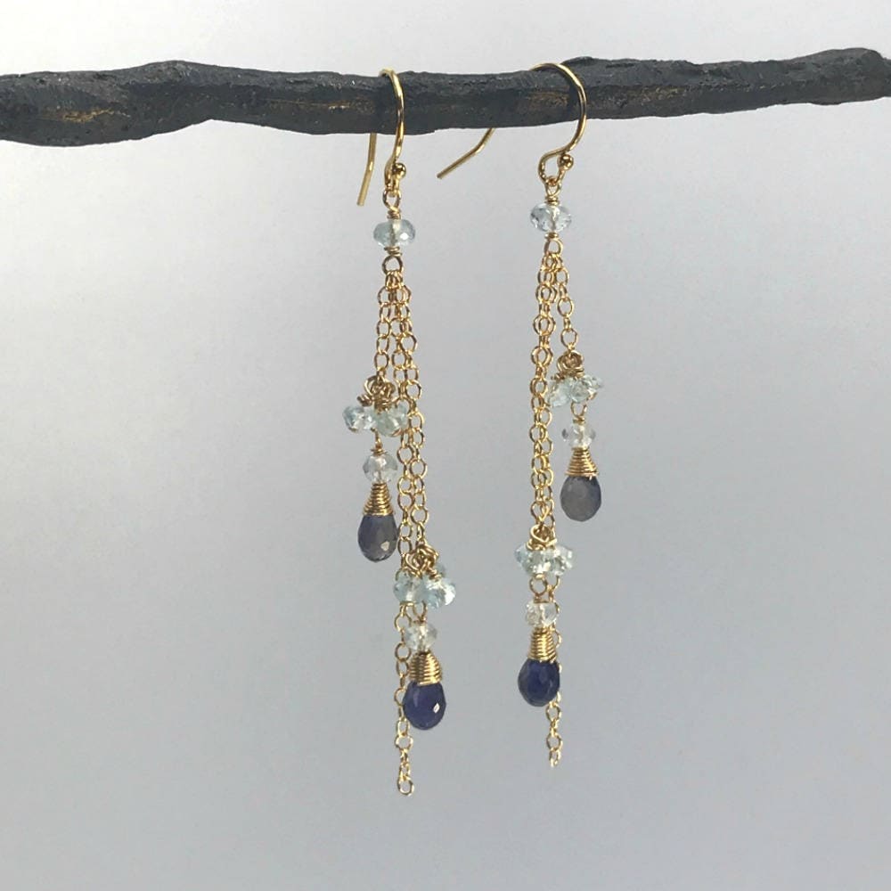 Iolite Earrings Blue Topaz Earrings Long Earrings Delicate Earrings Dangle Earrings Drop Earrings Blue Earrings