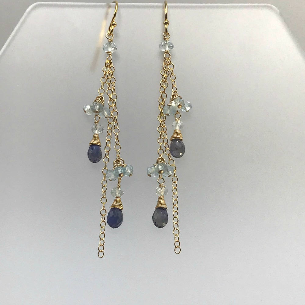 Iolite Earrings Blue Topaz Earrings Long Earrings Delicate Earrings Dangle Earrings Drop Earrings Blue Earrings