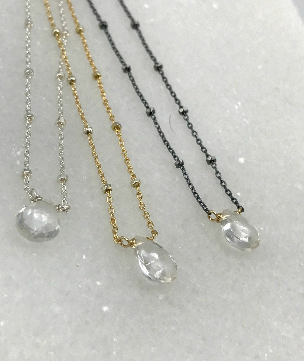 White Topaz Necklace April Birthstone Crystal Pendant Delicate Necklace Dainty Necklace Layering Necklace Everyday Necklace Gift for Her