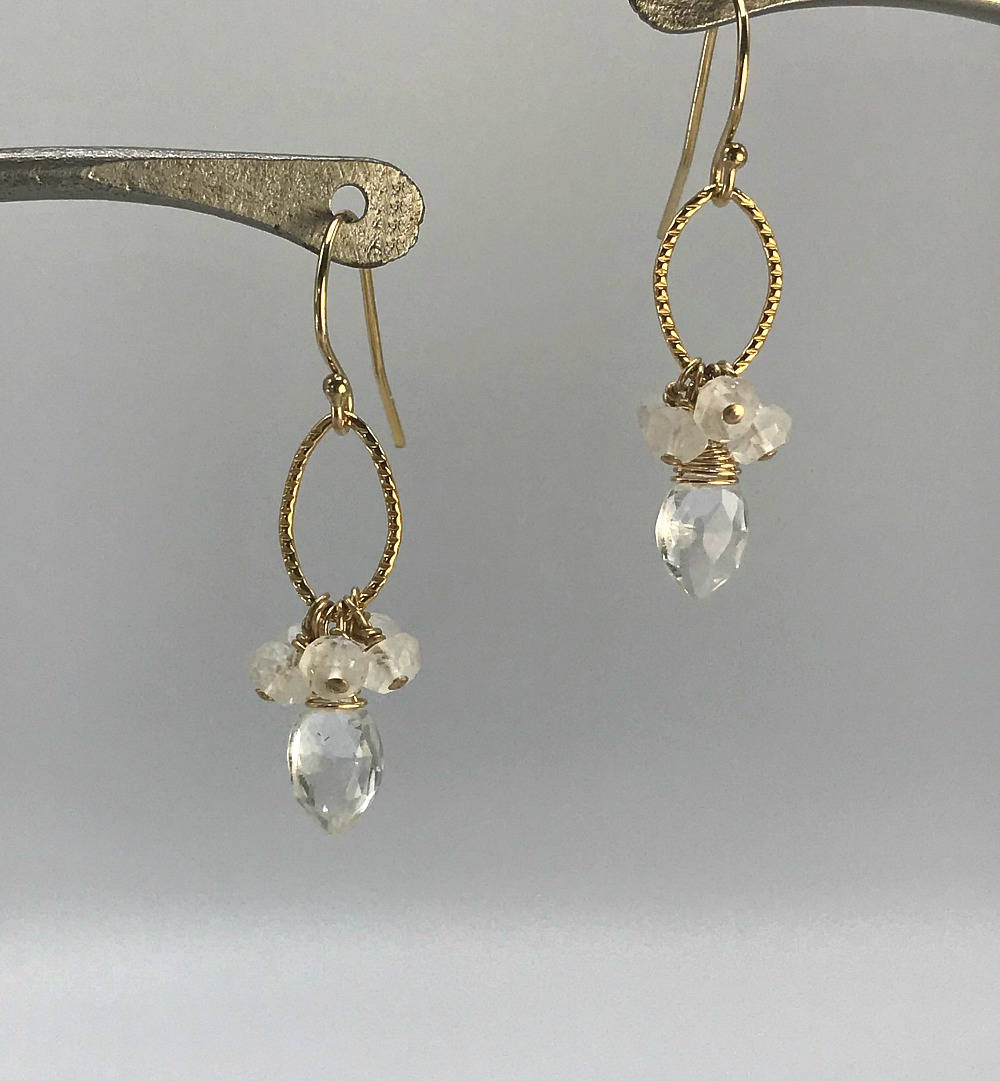 White Topaz Earrings Moonstone Earrings Cluster Earrings April Birthstone June Birthstone Dangle Earrings Drop Earrings Dainty Earrings