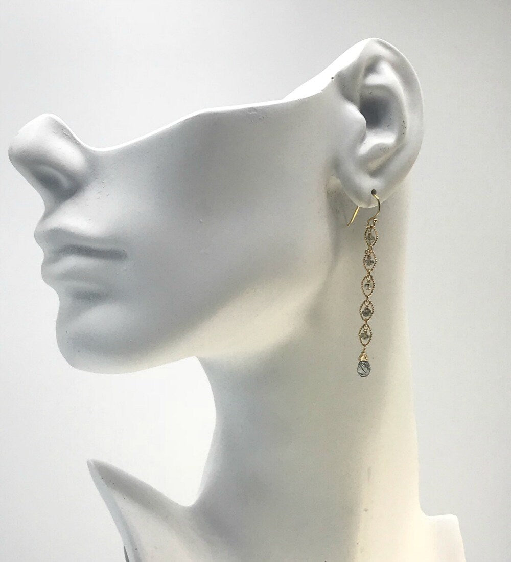 Rutilated Quartz Earrings Quartz Earrings March Birthstone Long Earrings Dangle Earrings Drop Earrings Dainty Earrings Lightweight Earrings