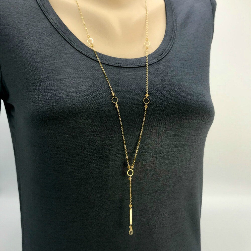 Citrine Y Necklace,November Birthstone,Delicate Gold Lariat,Long Layering Necklace,Dainty Handmade Necklace,Birthday Gift,Drop Necklace