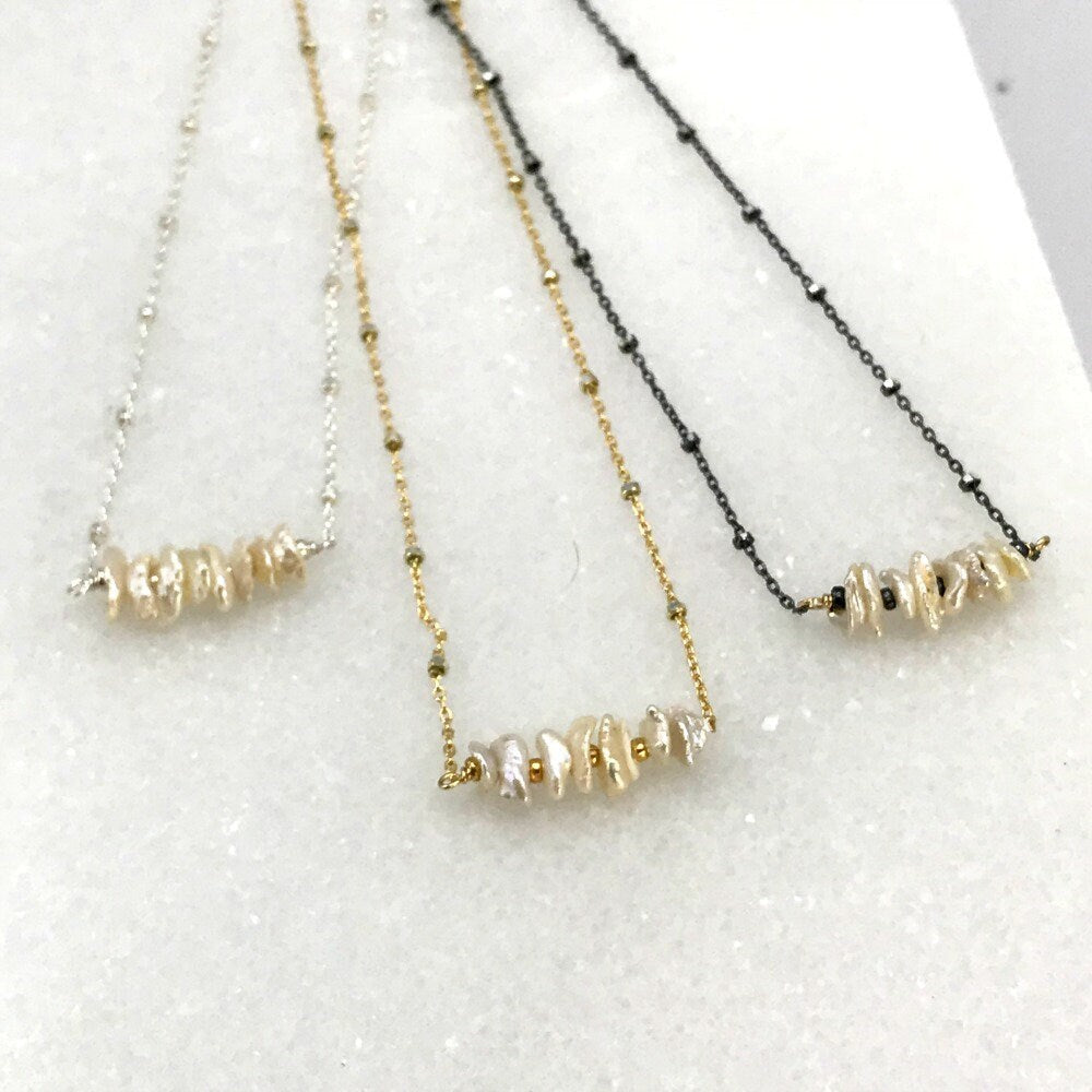 Pearl Necklace Bar Necklace June Birthstone Dainty Necklace Layering Necklace Delicate Necklace Beaded Necklace