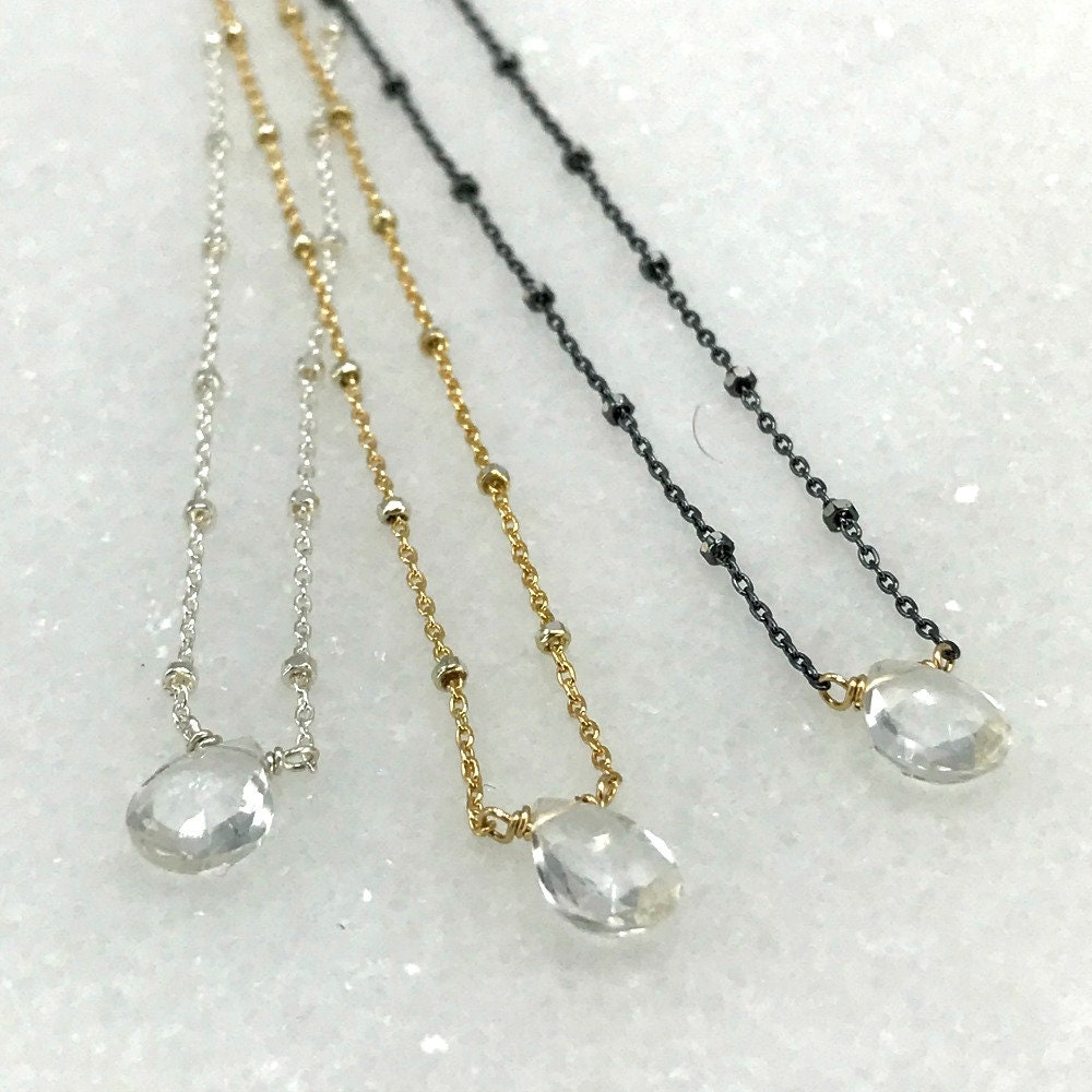 White Topaz Necklace April Birthstone Crystal Pendant Delicate Necklace Dainty Necklace Layering Necklace Everyday Necklace Gift for Her