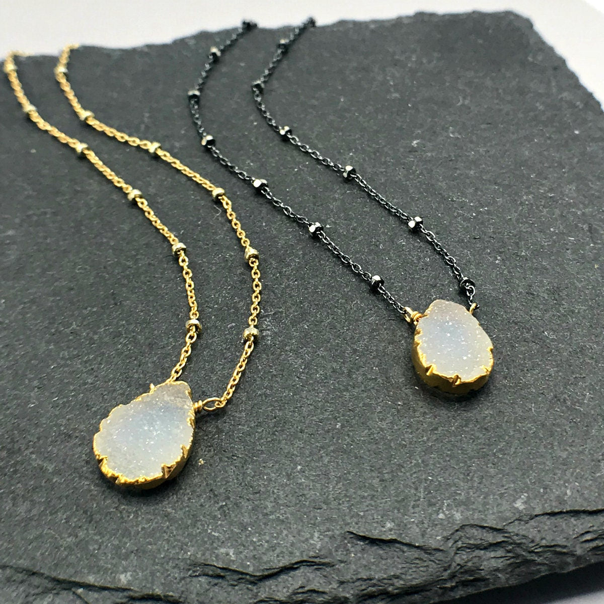 White Druzy Necklace Layering Necklace Delicate Necklace Bridesmaid Gift Gift for Mom Everyday Necklace Choker Necklace Druzy Necklace