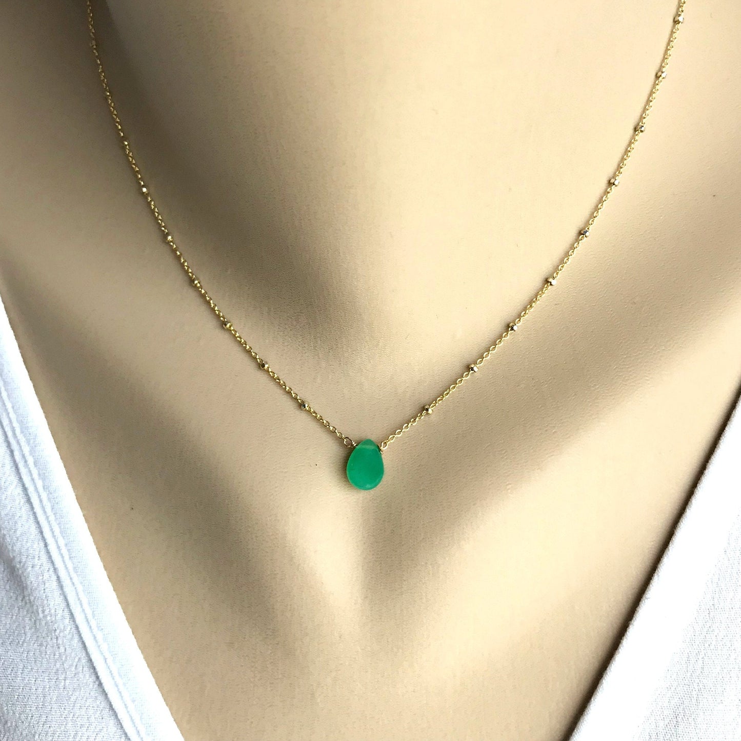 Chrysoprase Necklace Seafoam Gemstone Green Jewelry Bridesmaid Jewelry Wedding Jewelry Delicate Necklace Layering Necklace Dainty Necklace