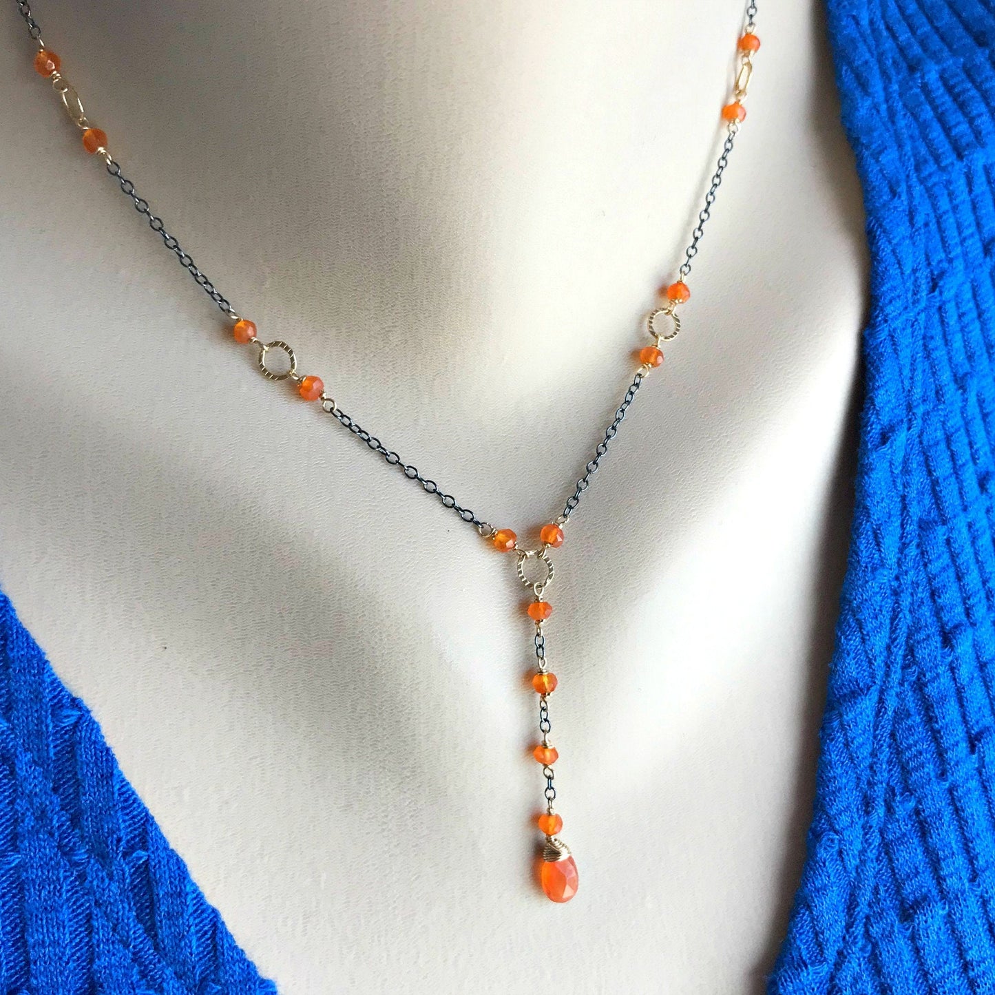 Carnelian Drop Necklace,Orange Simple Necklace, Gemstone Lariat Necklace,Drop Necklace,Handmade Jewelry,Simple Layering,Gold Lariat Necklace