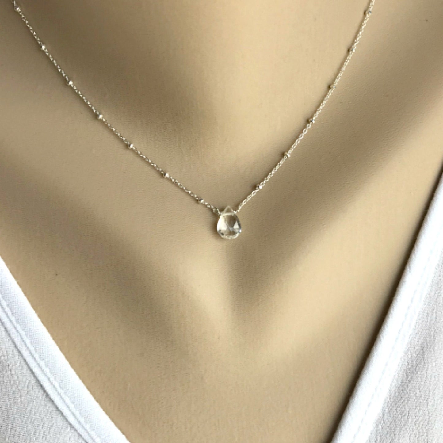 White Topaz Necklace April Birthstone Crystal Pendant Delicate Necklace Dainty Necklace Layering Necklace Everyday Necklace Gift for Her