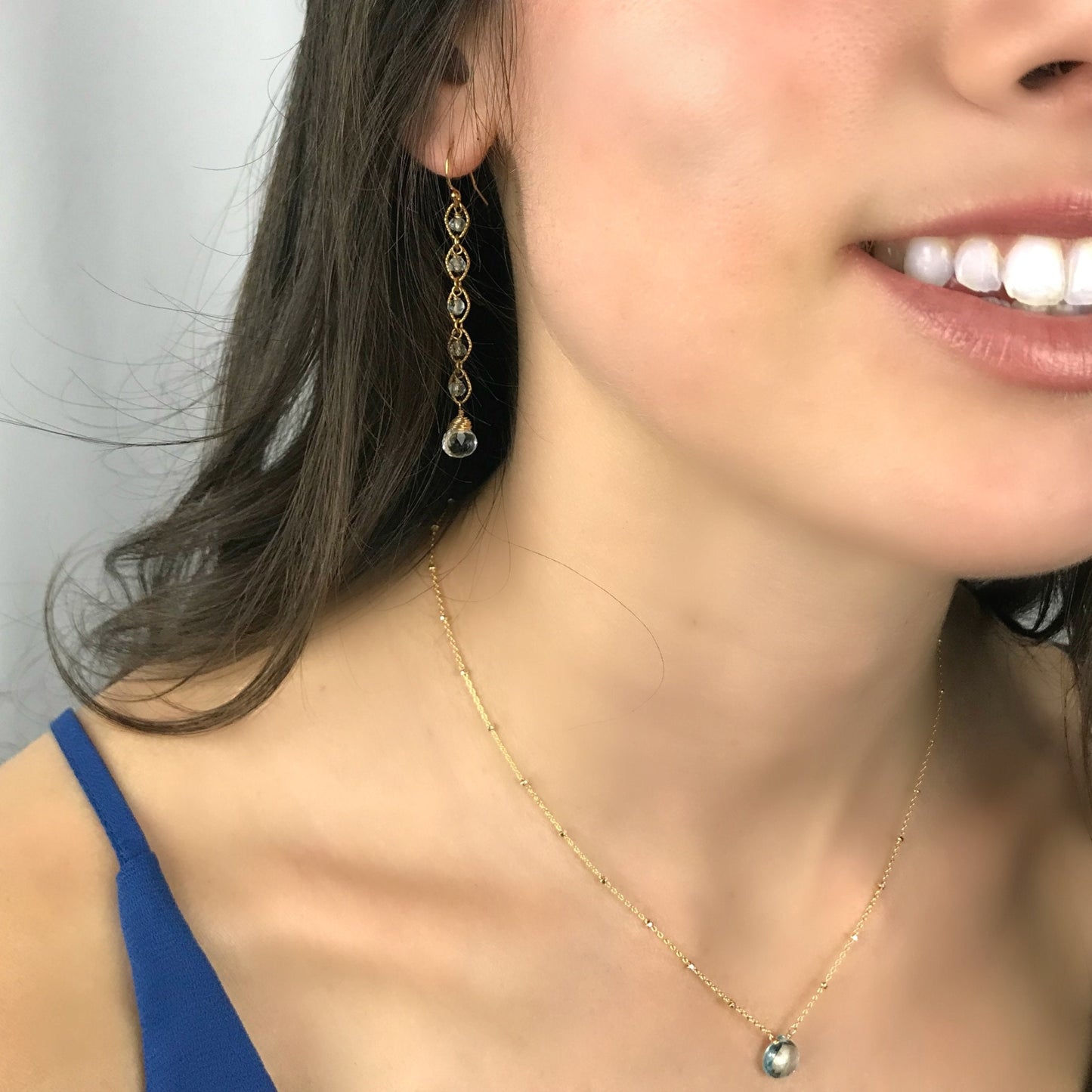 Blue Topaz Earrings,Linear Earrings,Drop Earrings,Long Earrings,Elegant Earrings,Dainty Earrings,Delicate Earrings,December Birthstone