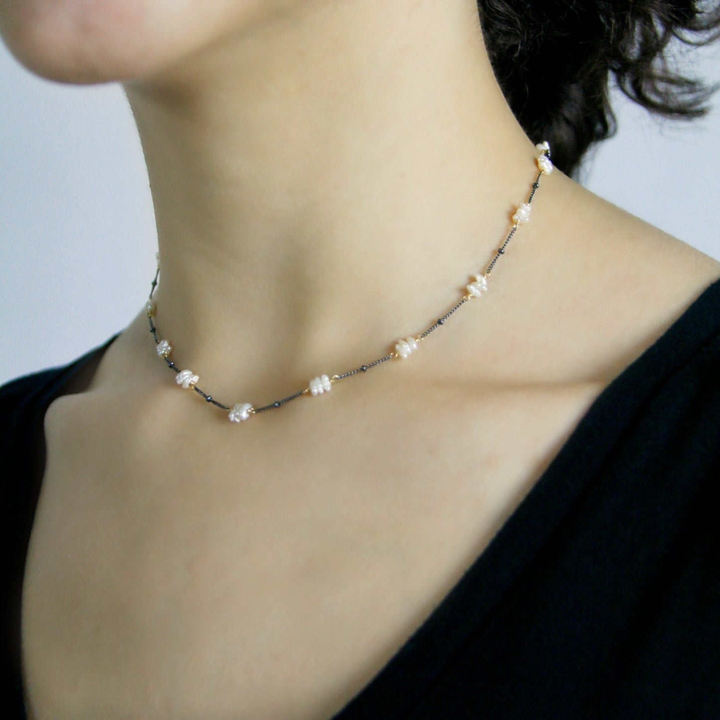 Elegant Pearl Birthstone Chocker Necklace-Dainty June Necklace, Layering Silver Chain, June Birthstone Jewelry,Stylish Layered Design