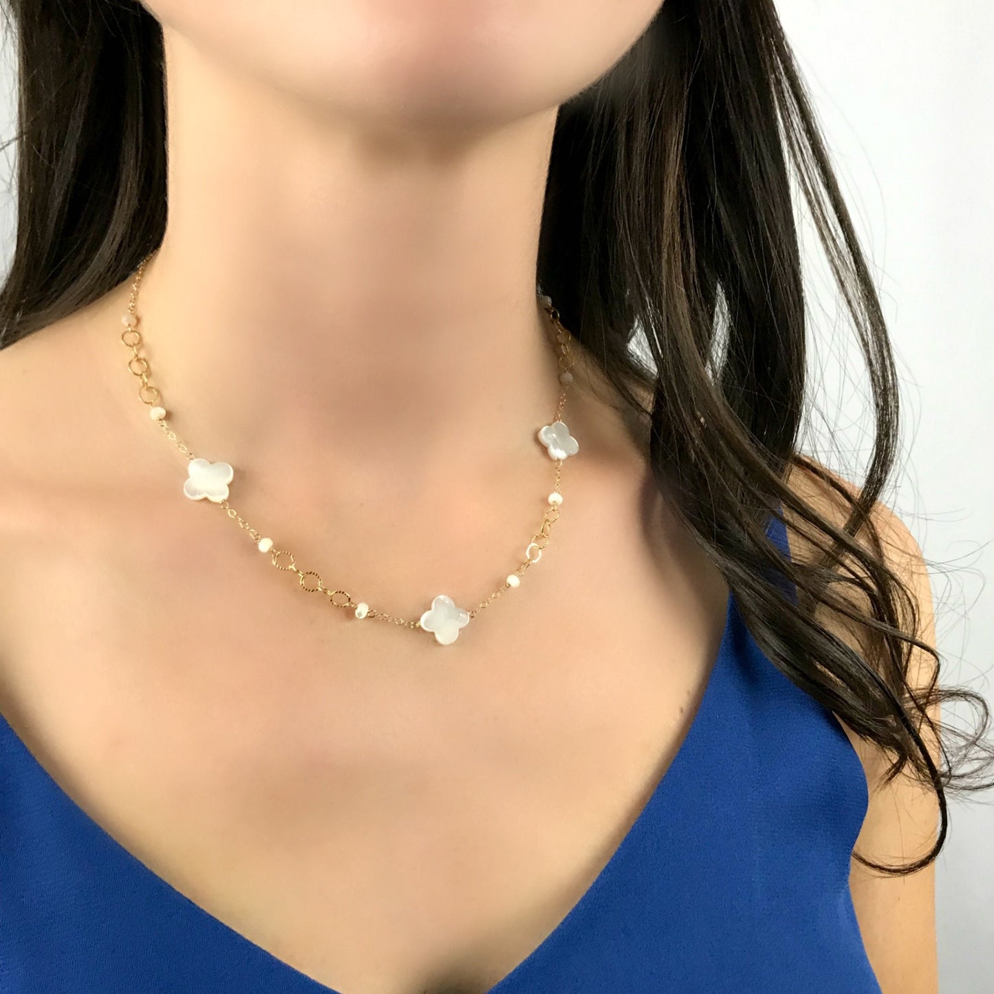 Elegant Mother of Pearl Choker Necklace on model
