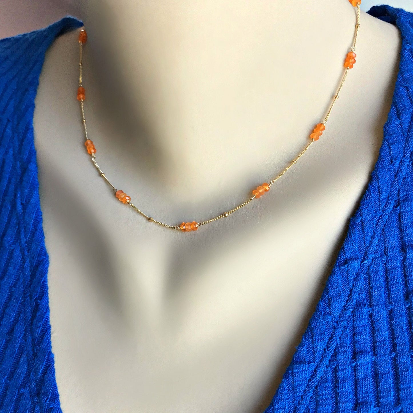 Dainty Carnelian Gemstone Choker Necklace – Handmade Orange Gemstone Jewelry for Everyday Wear, Minimalist Design