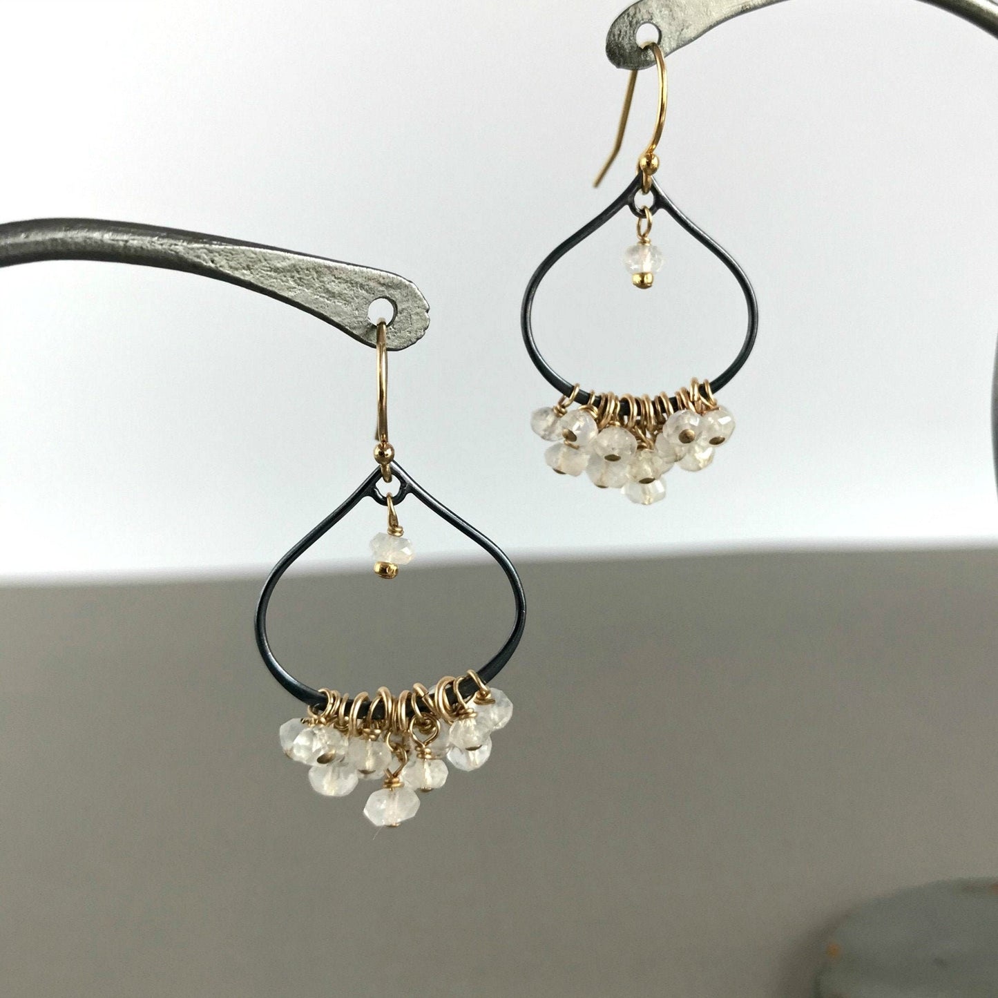 Moonstone Earrings Lotus Earrings June Birthstone Dangle Earrings Yoga Earrings Gemstone Earrings Dainty Earrings Gift for Her Gift for Mom