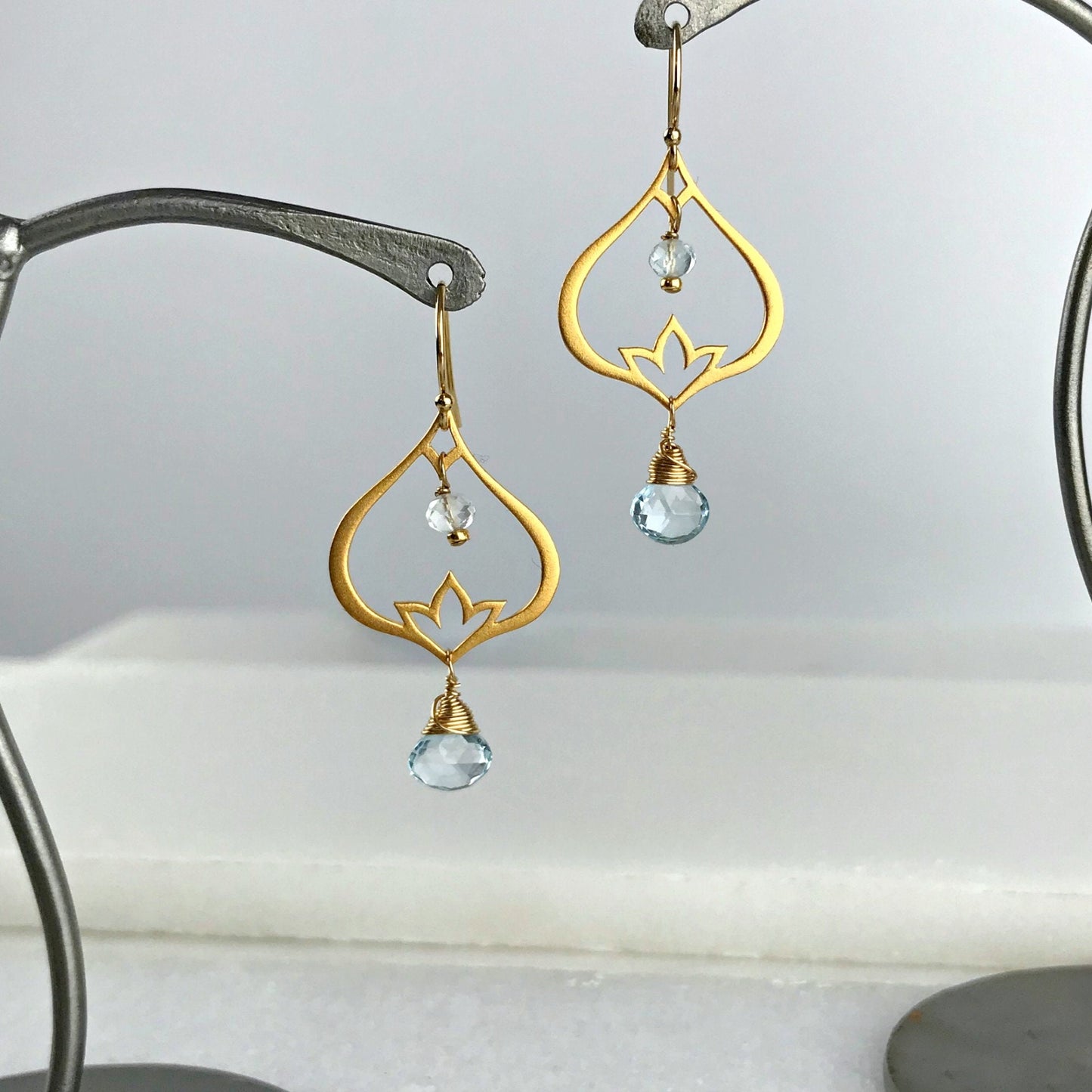 Lotus Earrings Blue Topaz Earrings December Birthstone Art Deco Earrings Dainty Earrings Bohemian Earrings Mother's Day Gift Gift Earrings