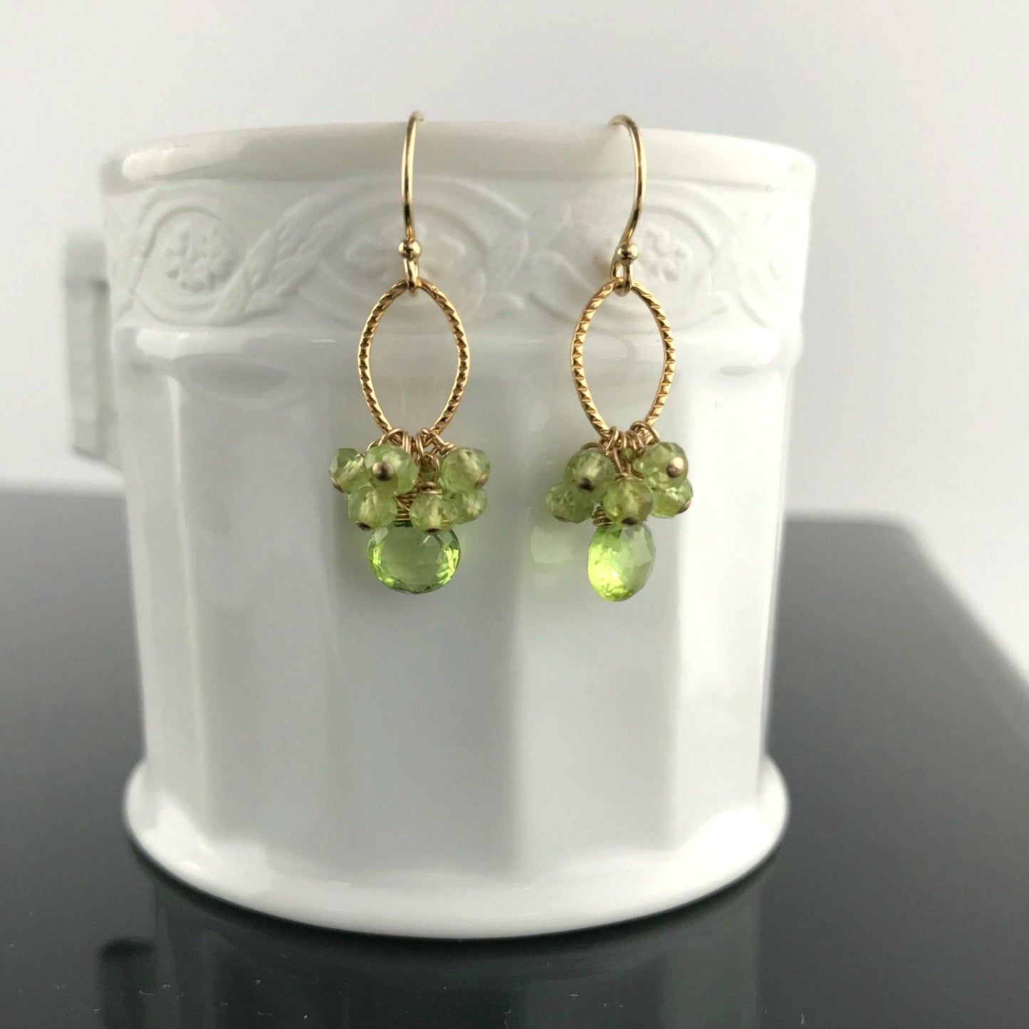 Peridot Earrings Birthstone Jewelry August Birthstone Teardrop Earrings Cluster Earrings Gold Earrings Silver Earrings Green Earrings