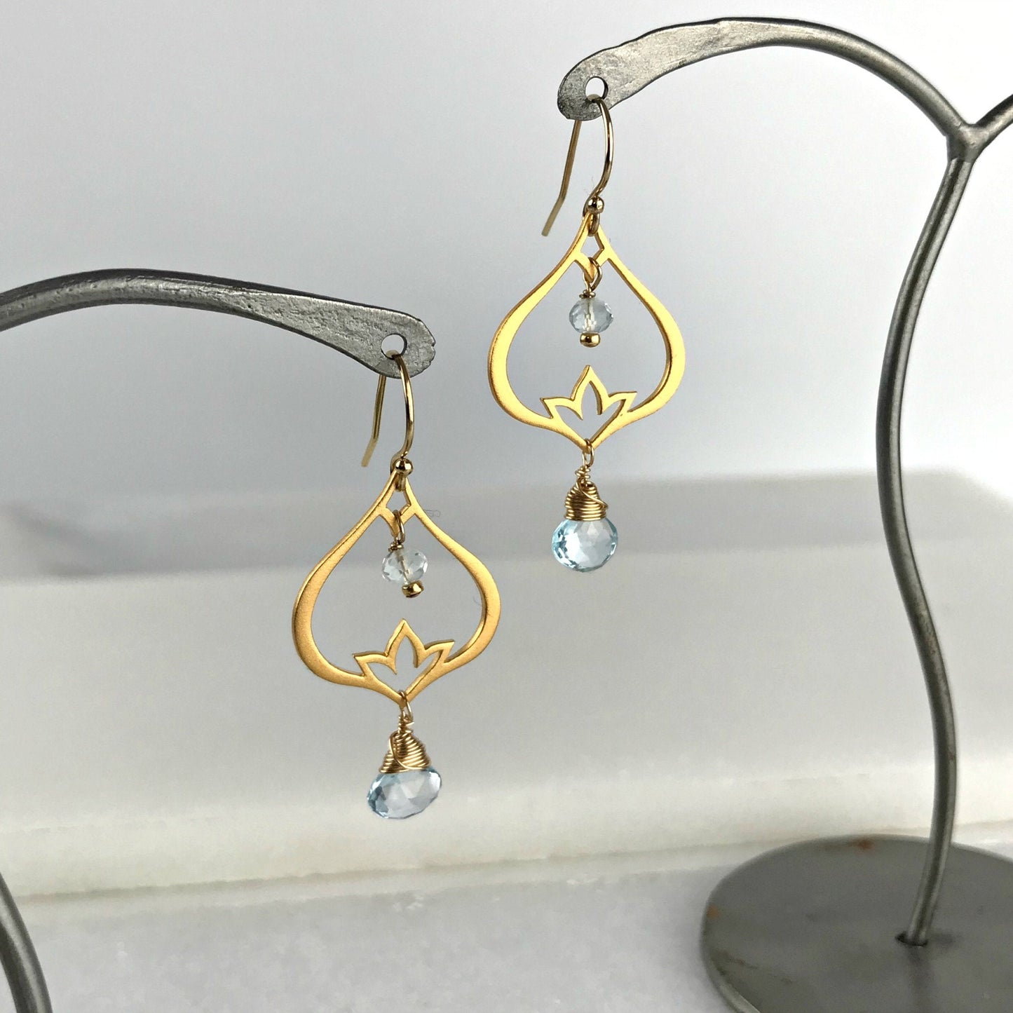 Lotus Earrings Blue Topaz Earrings December Birthstone Art Deco Earrings Dainty Earrings Bohemian Earrings Mother's Day Gift Gift Earrings