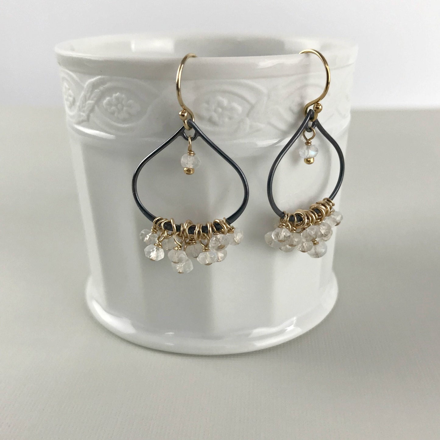 Moonstone Earrings Lotus Earrings June Birthstone Dangle Earrings Yoga Earrings Gemstone Earrings Dainty Earrings Gift for Her Gift for Mom