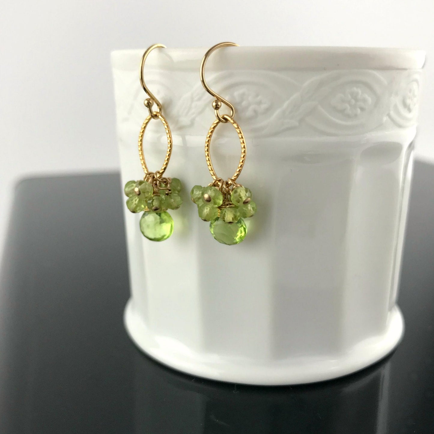 Peridot Earrings Birthstone Jewelry August Birthstone Teardrop Earrings Cluster Earrings Gold Earrings Silver Earrings Green Earrings