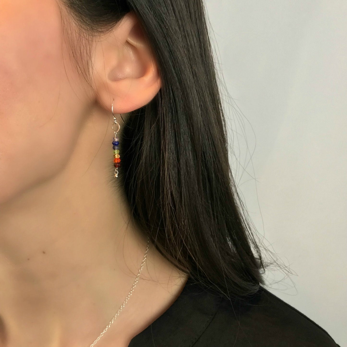 Chakra Earrings Rainbow Earrings Yoga Jewelry Dainty Earrings Silver Earrings Boho Earrings Cute Earrings Hippy Earrings Handmade Earrings