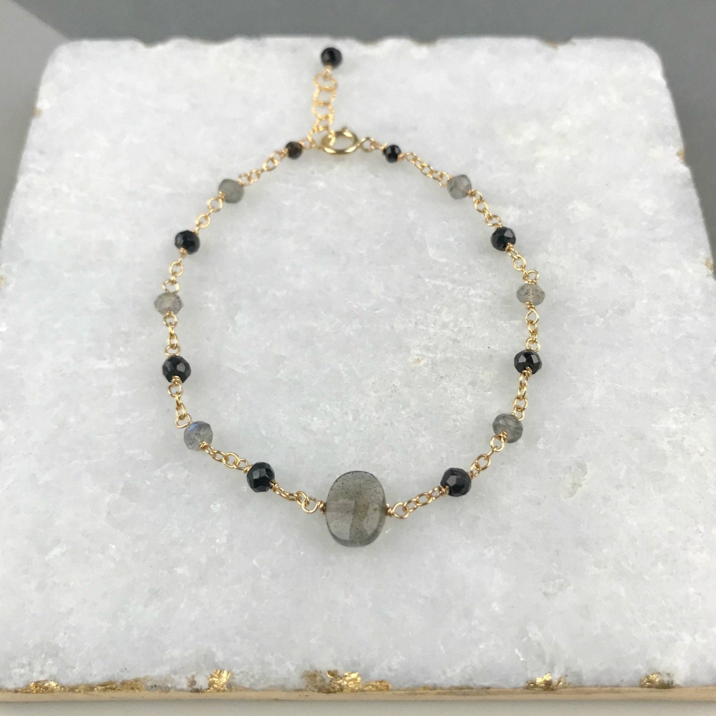 Black Beaded Delicate Bracelet, Minimalist Labradorite Bracelet, Handmade Gemstone Bracelet,Dainty Bracelet for Women, Delicate Bracelet