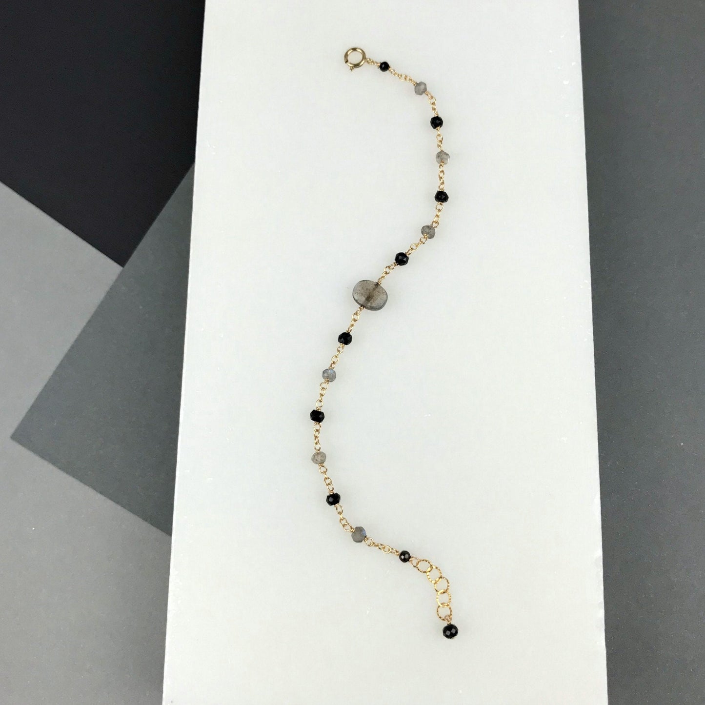 Black Beaded Delicate Bracelet, Minimalist Labradorite Bracelet, Handmade Gemstone Bracelet,Dainty Bracelet for Women, Delicate Bracelet