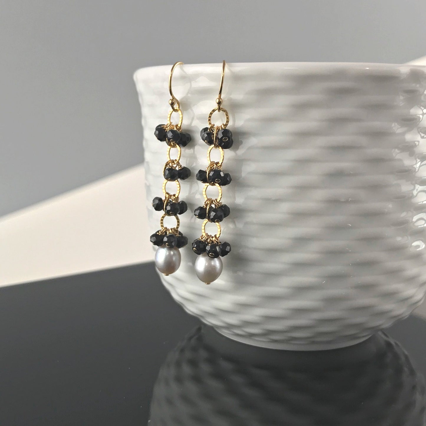 Pearl Earrings Black Earrings Cluster Earrings Linear Earrings Statement Earrings Drop Earrings Dangle Earrings